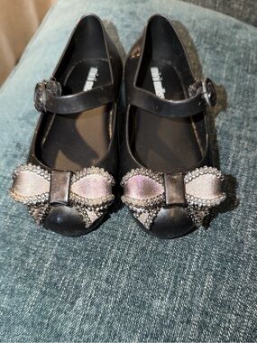 Mini Melissa Black Mary Jane Shoes with Bow Accent